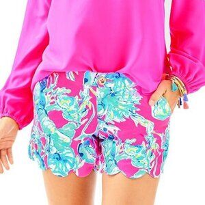 Lilly Pulitzer 5" Buttercup Stretch Twill Short Raz Berry Lobsters in Love Sz 0